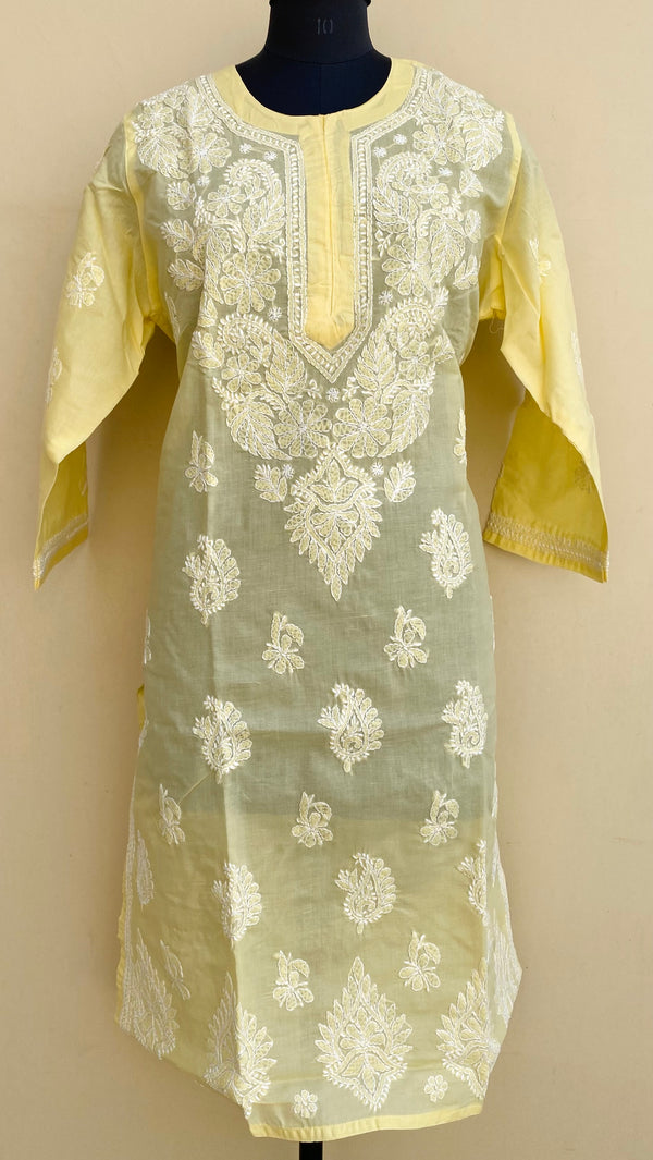 Lucknowi Chikankari Kurti Yellow Cotton