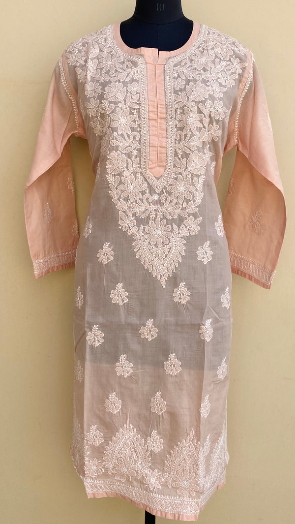 Lucknowi Chikankari Kurti Peach Cotton