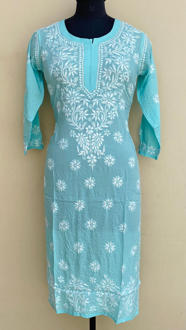 Lucknowi Chikankari Kurti Blue Modal Cotton