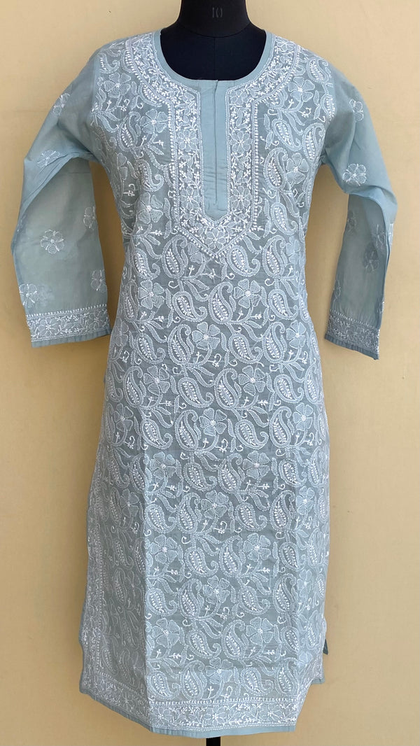 Lucknowi Chikankari Kurti Gray Cotton