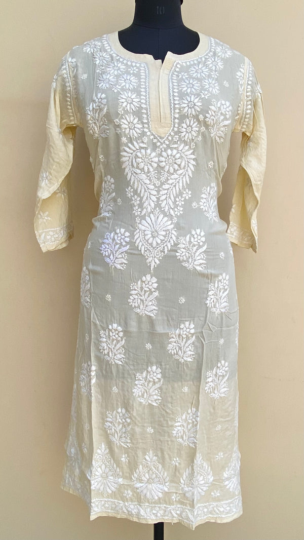 Lucknowi Chikankari Kurti Cream Modal Cotton