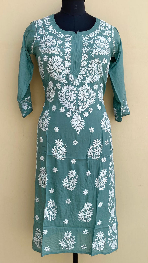 Lucknowi Chikankari Kurti Teal Green Modal Cotton