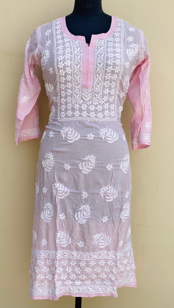 Lucknowi Chikankari Kurti Pink Modal Cotton