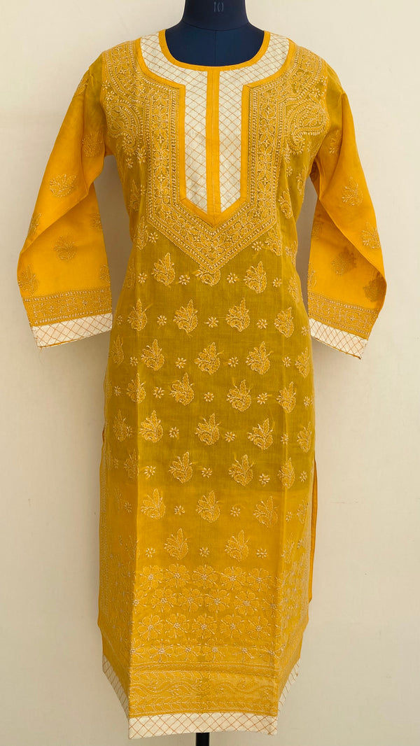 Lucknowi Chikankari Kurti Mustard Cotton