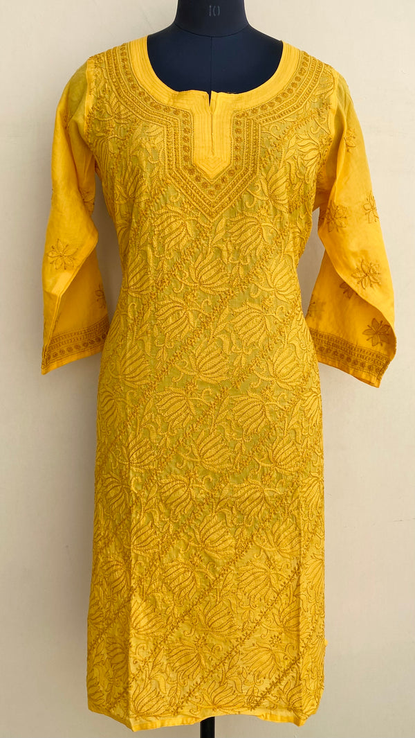 Lucknowi Chikankari Kurti Mustard Cotton