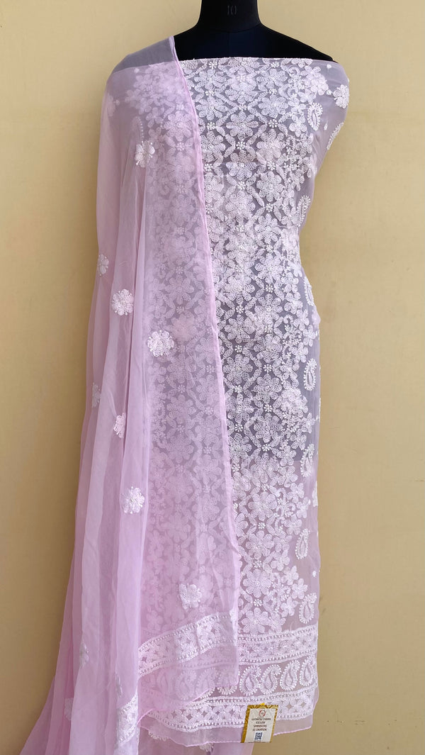 Lucknowi Chikankari Suit Length 3 Piece Pink Georgette