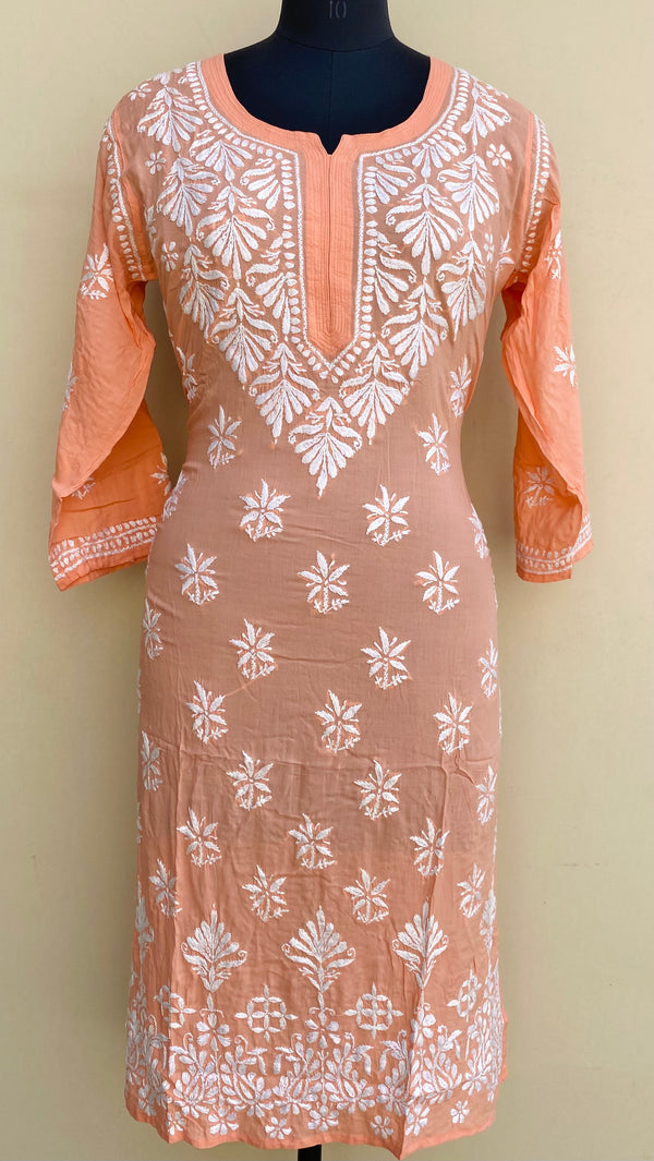 Lucknowi Chikankari Kurti Peach Modal Cotton