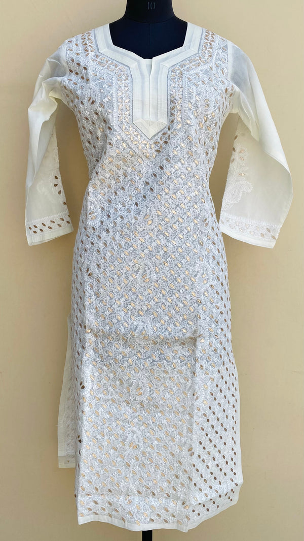 Lucknowi Chikankari Kurti Off White Cotton With Gotta Patti Work