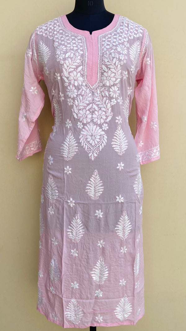 Lucknowi Chikankari Kurti Pink Modal Cotton