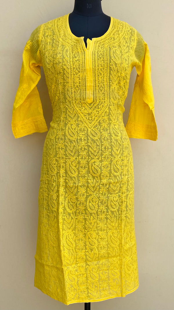 Lucknowi Chikankari Kurti Yellow Kota