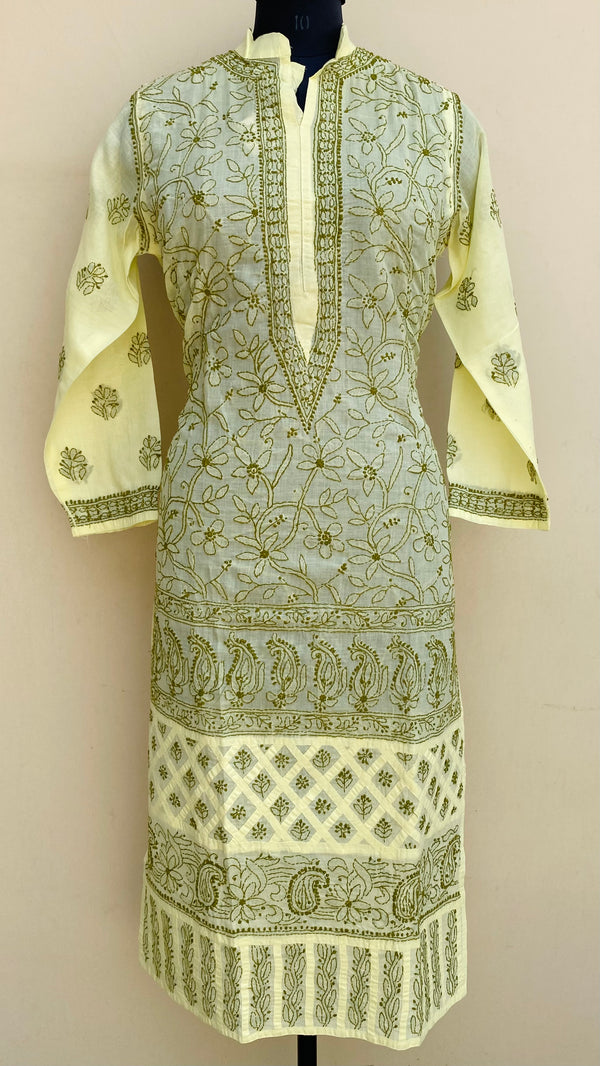 Lucknowi Chikankari Kurti Lemon Yellow Cotton