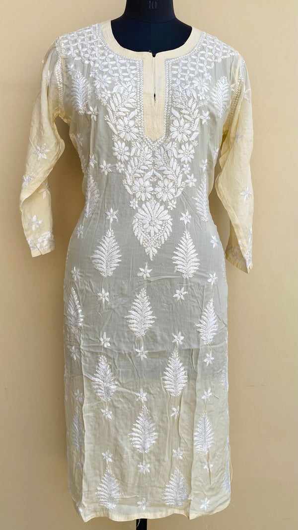 Lucknowi Chikankari Kurti Cream Modal Cotton