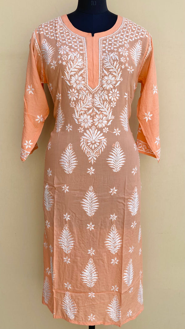 Lucknowi Chikankari Kurti Peach Modal Cotton