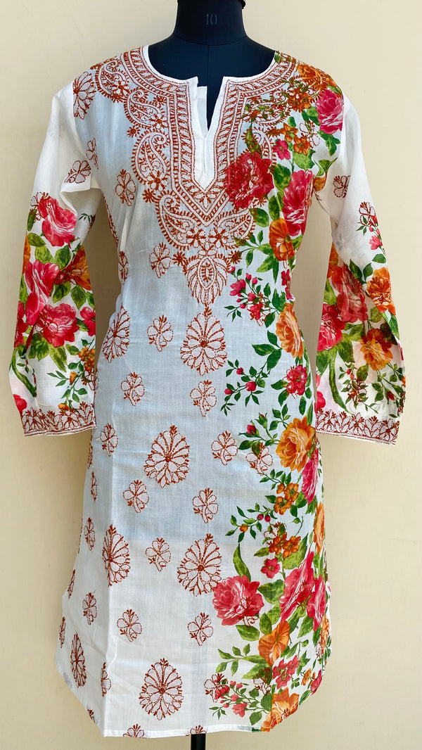 Lucknowi Chikankari Printed Kurti White Cotton