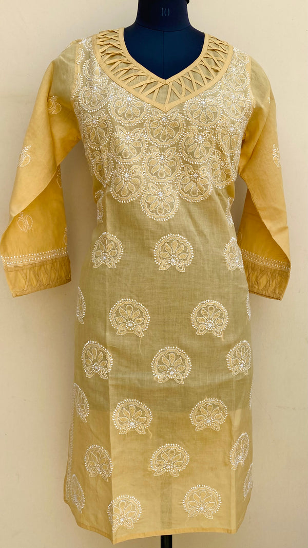 Lucknowi Chikankari Kurti Beige Cotton