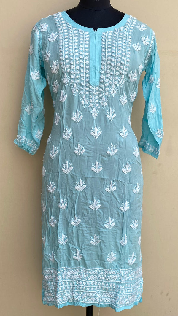 Lucknowi Chikankari Kurti Blue Modal Cotton