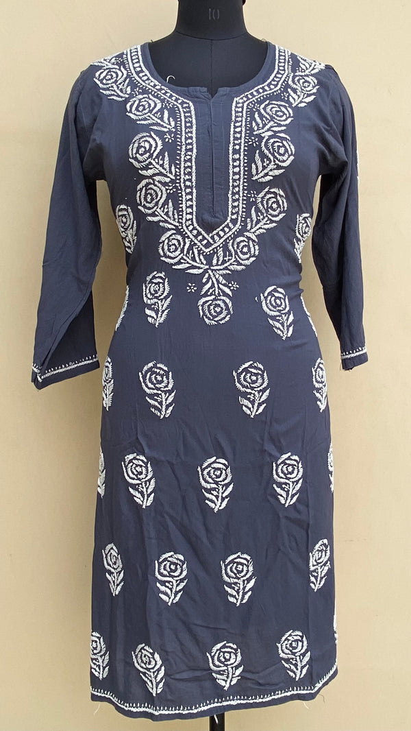 Lucknowi Chikankari Kurti Gray Modal Cotton