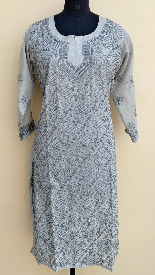 Lucknowi Chikankari Kurti Gray Cotton