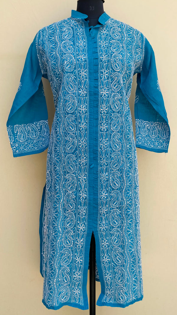 Lucknowi Chikankari Kurti Blue Cotton