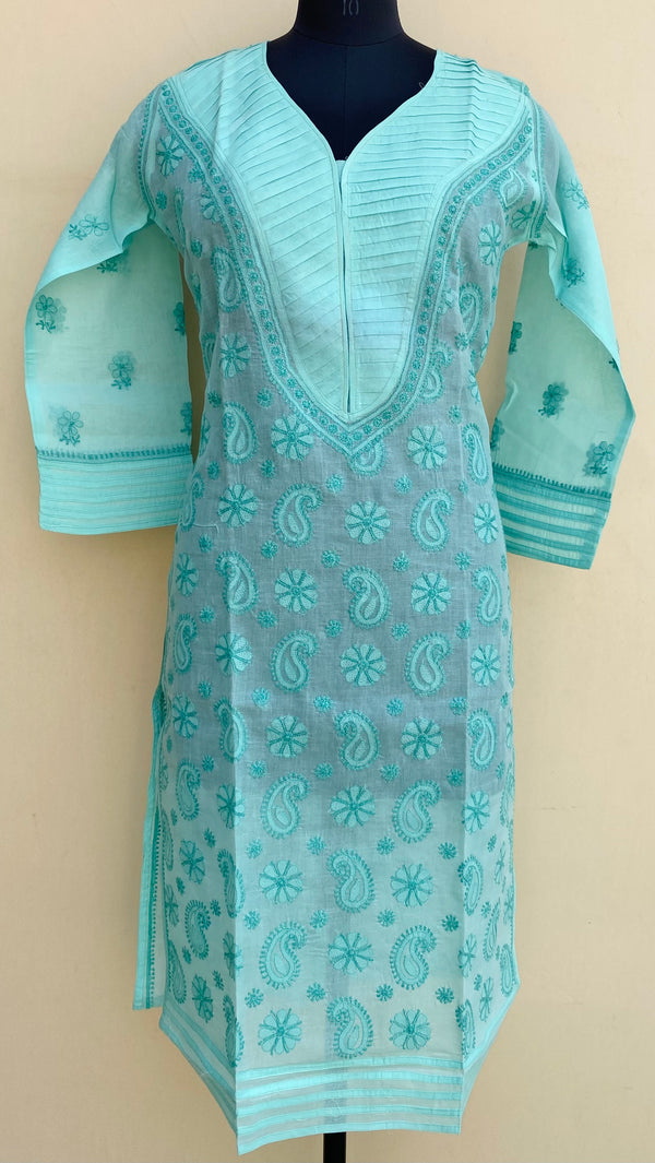 Lucknowi Chikankari Kurti Sea Green Cotton