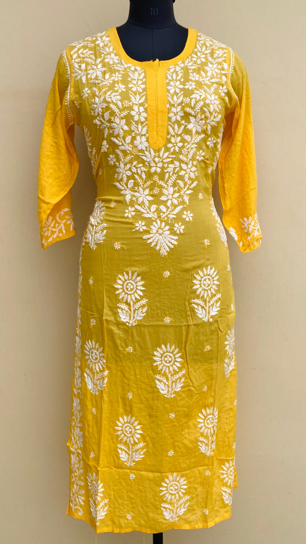 Lucknowi Chikankari Kurti Yellow Modal Cotton