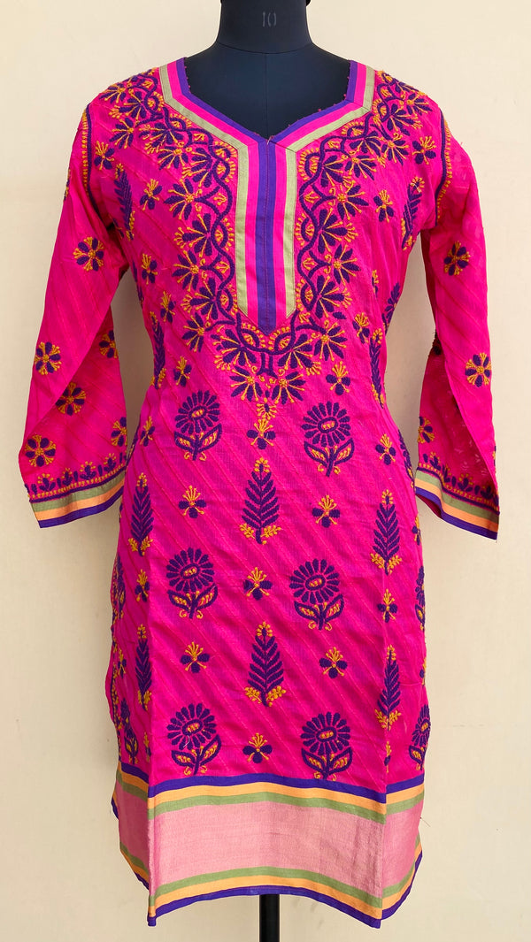 Lucknowi Chikankari Kurti Pink Cotton