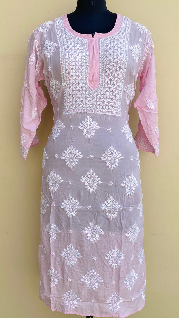 Lucknowi Chikankari Kurti Pink Modal Cotton