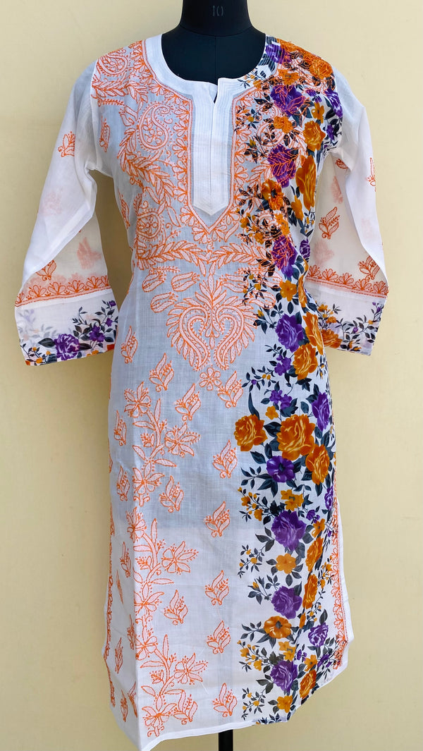 Lucknowi Chikankari Printed Kurti White Cotton