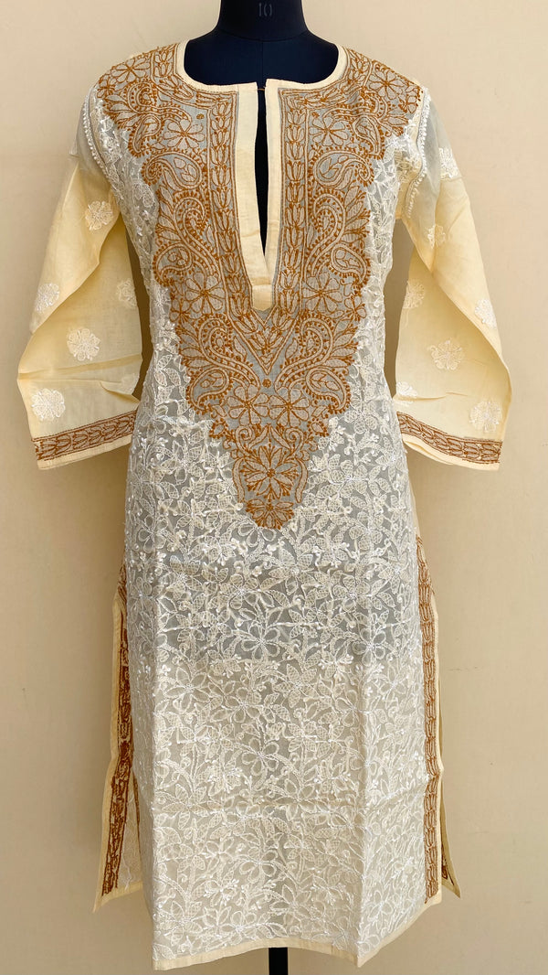 Lucknowi Chikankari Kurti Beige Cotton