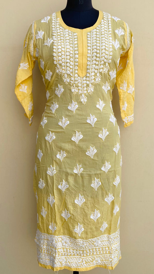Lucknowi Chikankari Kurti Yellow Modal Cotton