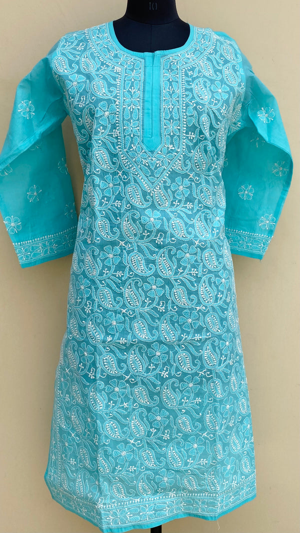 Lucknowi Chikankari Kurti Sea Green Cotton