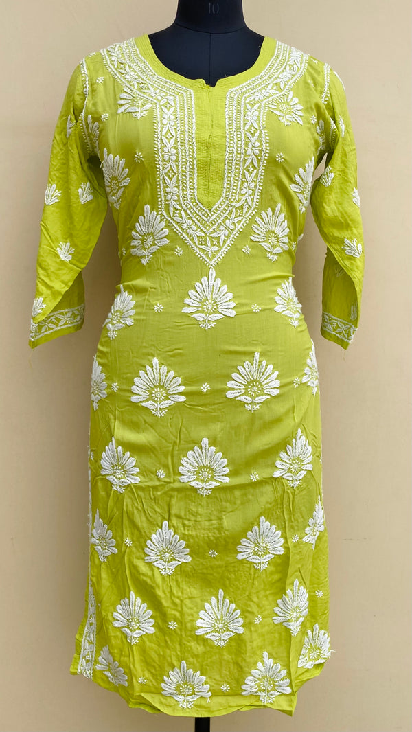 Lucknowi Chikankari Kurti Parrot Green Modal Cotton