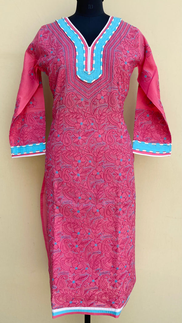 Lucknowi Chikankari Kurti Pink Cotton