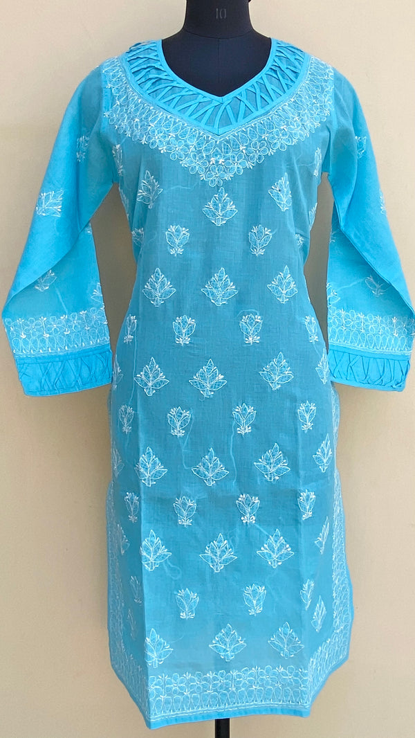 Lucknowi Chikankari Kurti Blue Cotton