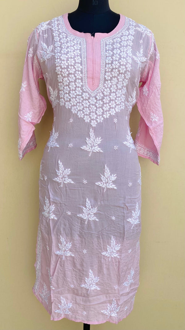 Lucknowi Chikankari Kurti Pink Modal Cotton