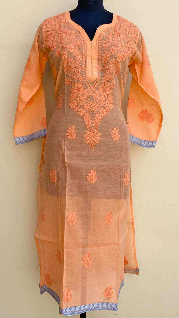 Lucknowi Chikankari Kurti Peach Mal Chanderi