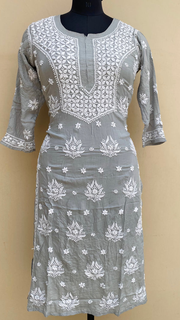 Lucknowi Chikankari Kurti Gray Modal Cotton