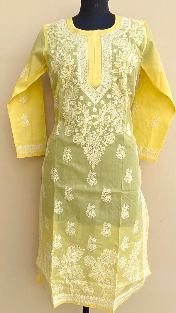 Lucknowi Chikankari Kurti Yellow Cotton