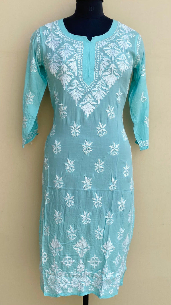Lucknowi Chikankari Kurti Sea Green Modal Cotton