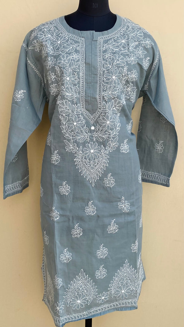 Lucknowi Chikankari Kurti Gray Cotton