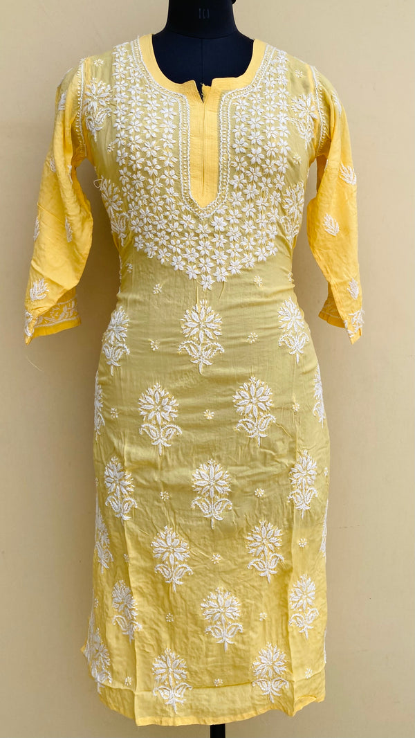 Lucknowi Chikankari Kurti Yellow Modal Cotton