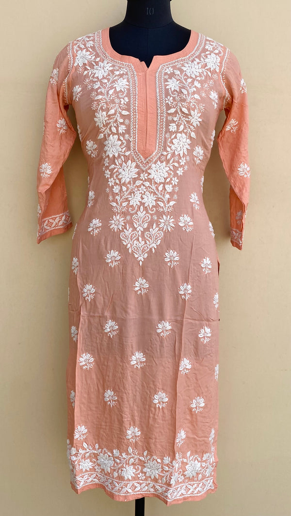 Lucknowi Chikankari Kurti Peach Modal Cotton