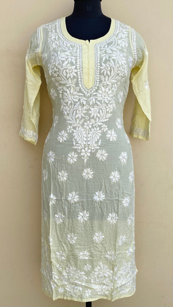 Lucknowi Chikankari Kurti Lemon Yellow Modal Cotton