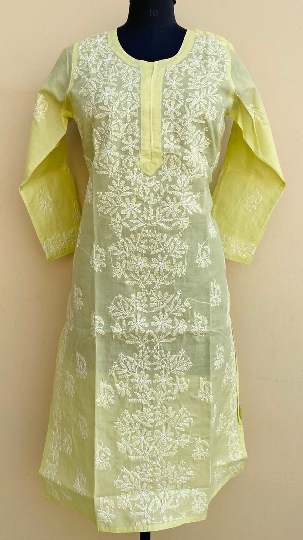 Lucknowi Chikankari Kurti Parrot Green Cotton