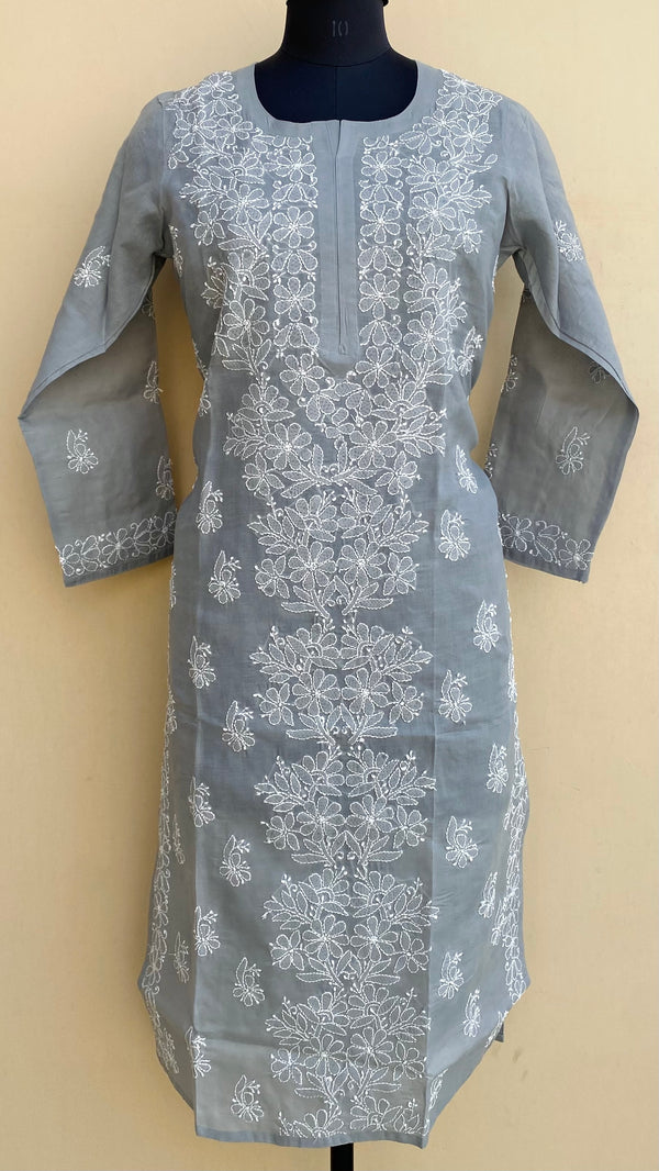 Lucknowi Chikankari Kurti Gray Cotton