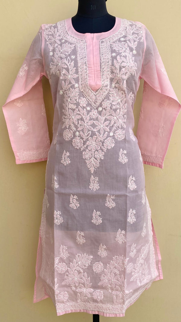 Lucknowi Chikankari Kurti Pink Cotton