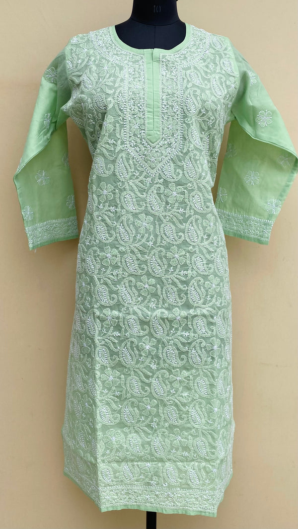 Lucknowi Chikankari Kurti Pista Green Cotton