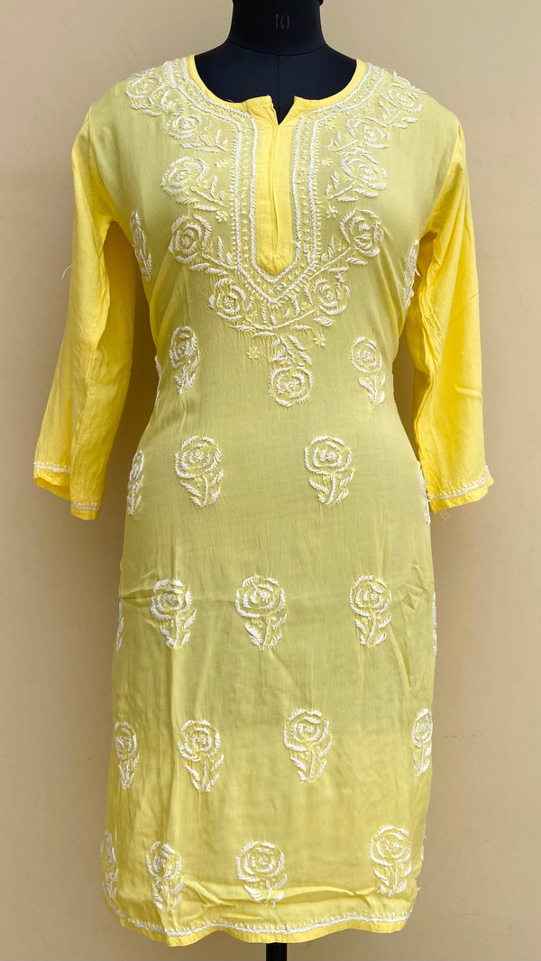 Lucknowi Chikankari Kurti Yellow Modal Cotton