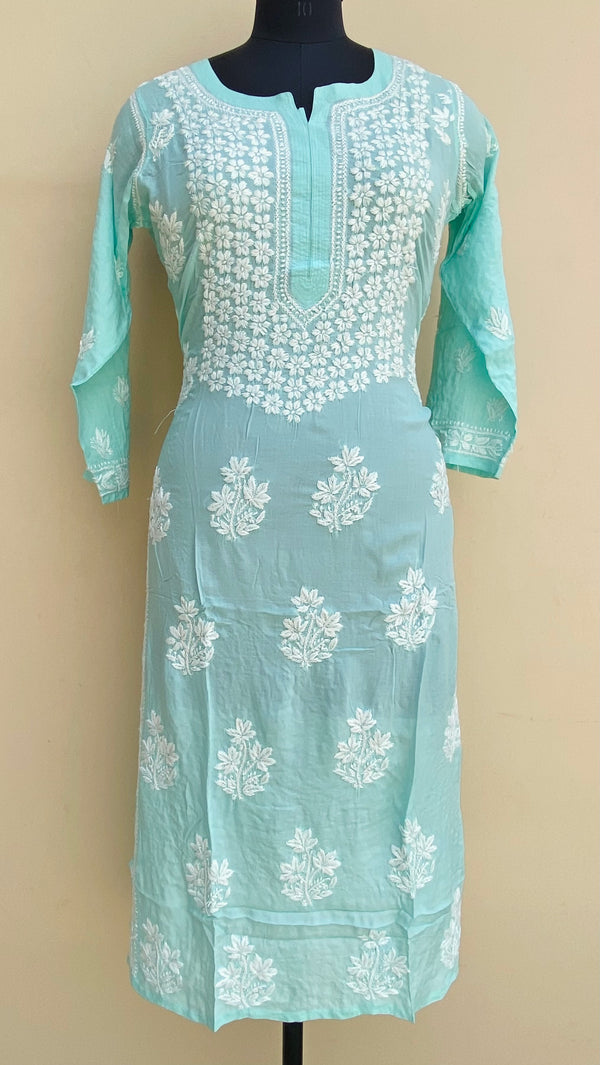 Lucknowi Chikankari Kurti Sea Green Modal Cotton