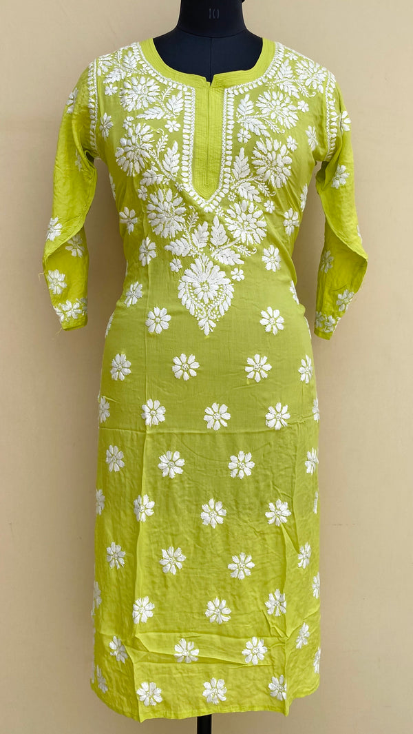 Lucknowi Chikankari Kurti Parrot Green Modal Cotton